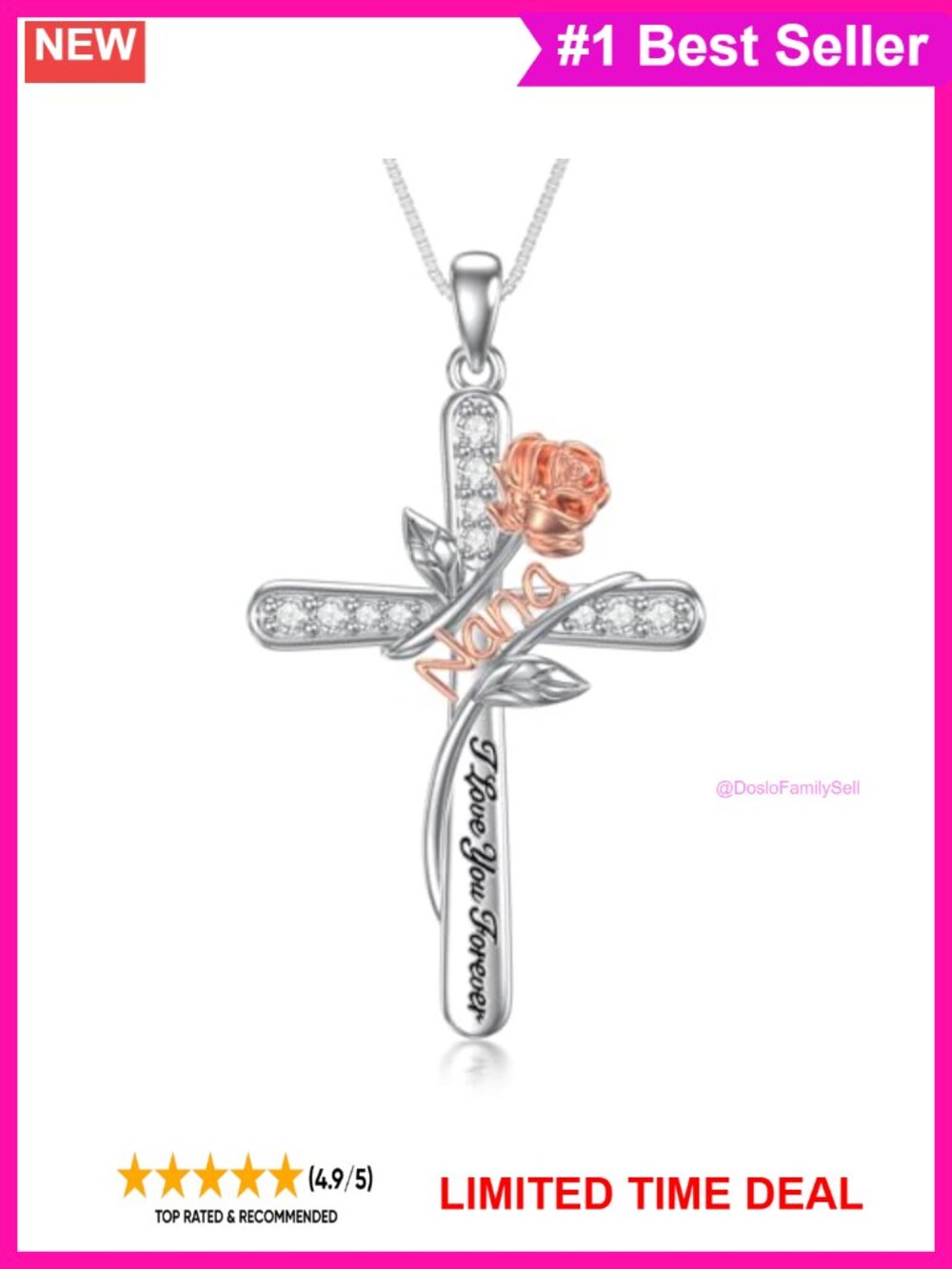Sterling Silver Cross Pendant Necklace I Love You Forever Nana Gift for Grandma